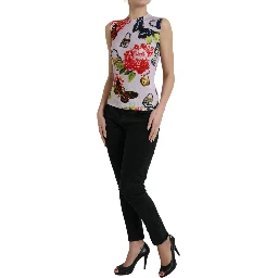 Multicolor Floral Padlock Butterfly Tank Top