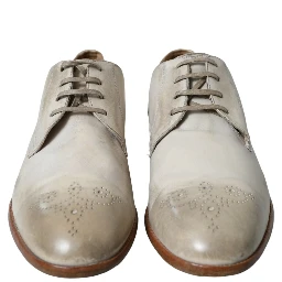 White Distressed Leather Derby Dress Shoes
