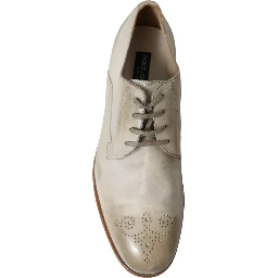 White Distressed Leather Derby Dress Shoes