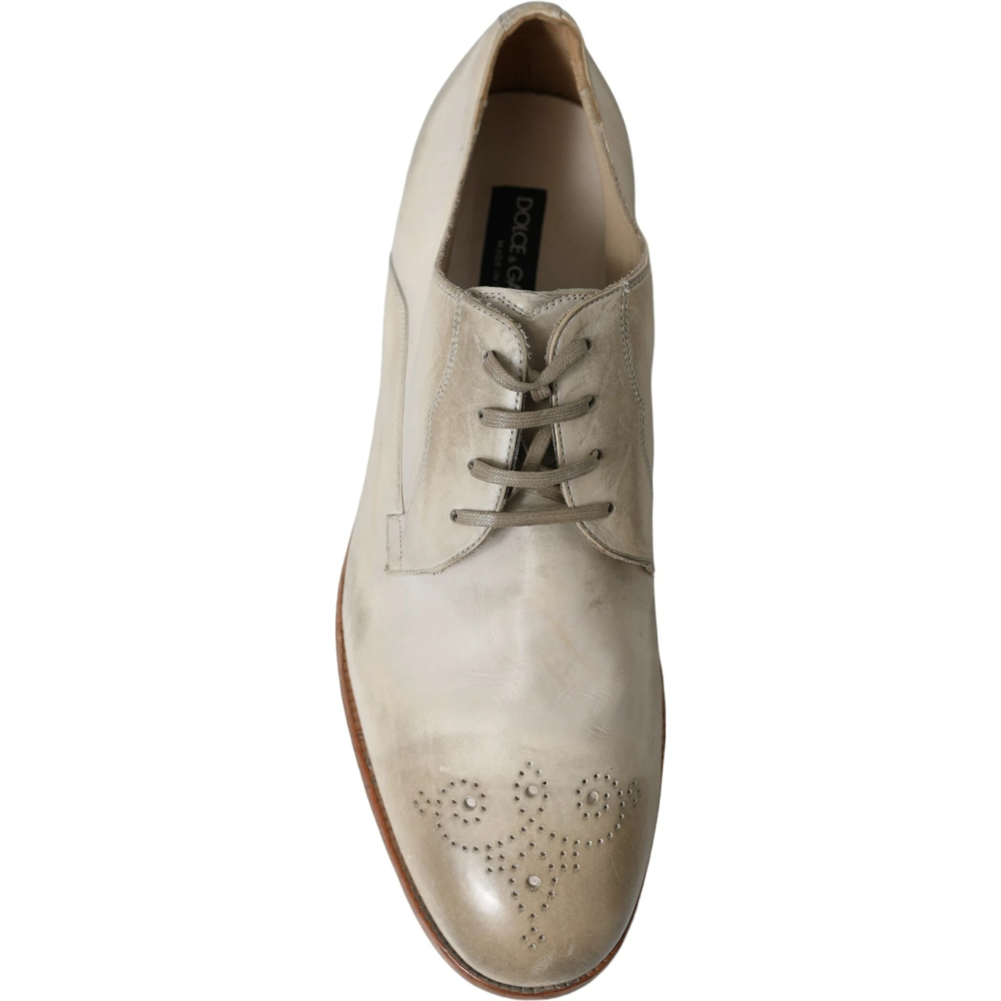 White Distressed Leather Derby Dress Shoes