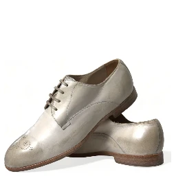 White Distressed Leather Derby Dress Shoes