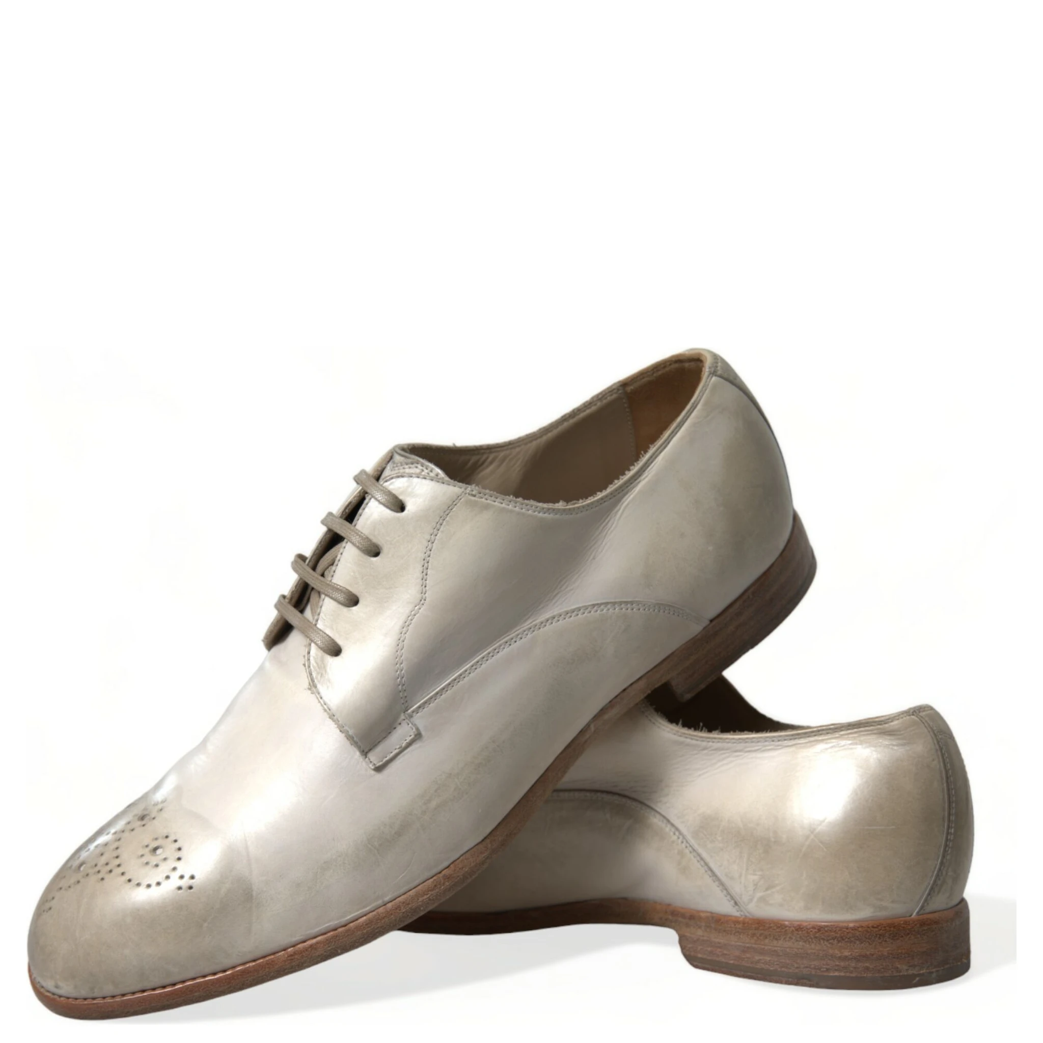 White Distressed Leather Derby Dress Shoes