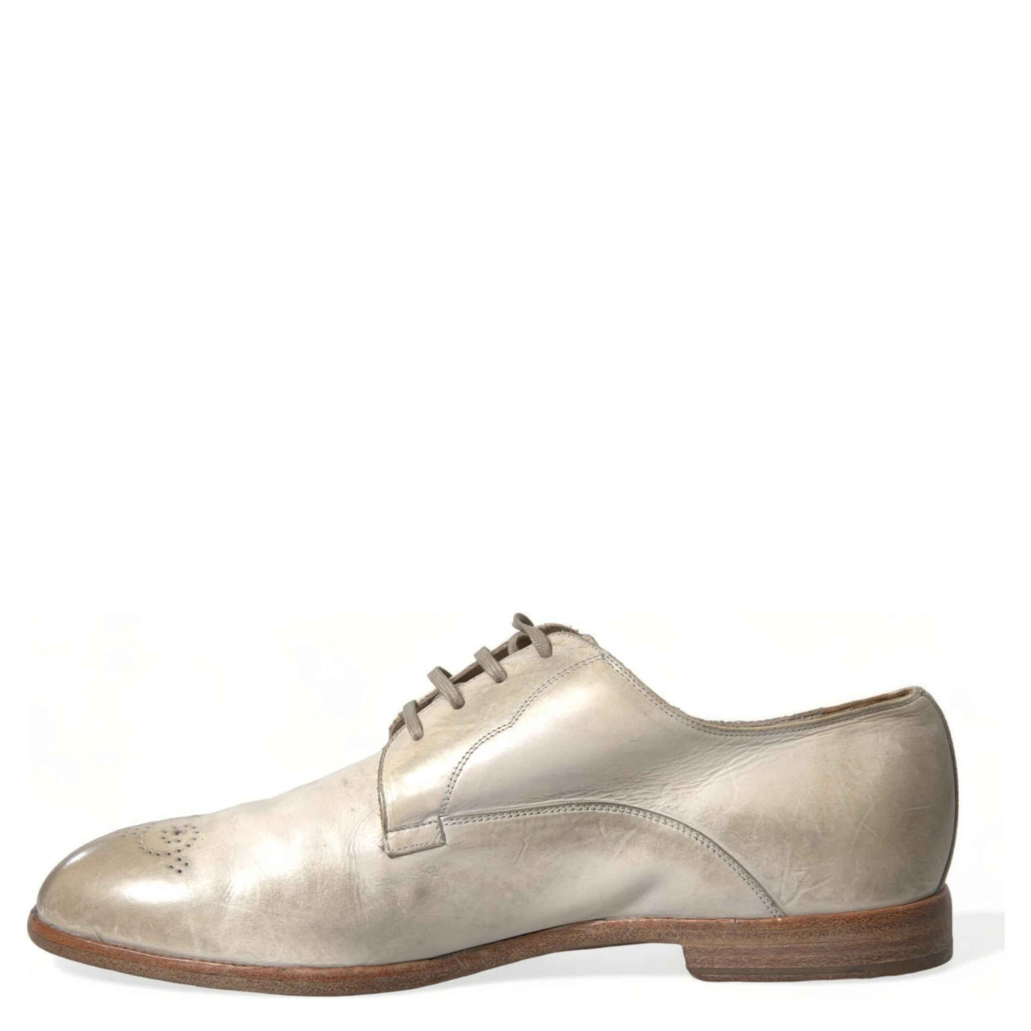 White Distressed Leather Derby Dress Shoes