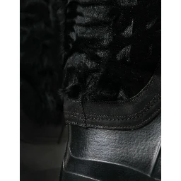Black Rubber Lace Up Shearling Rain Boots Shoes