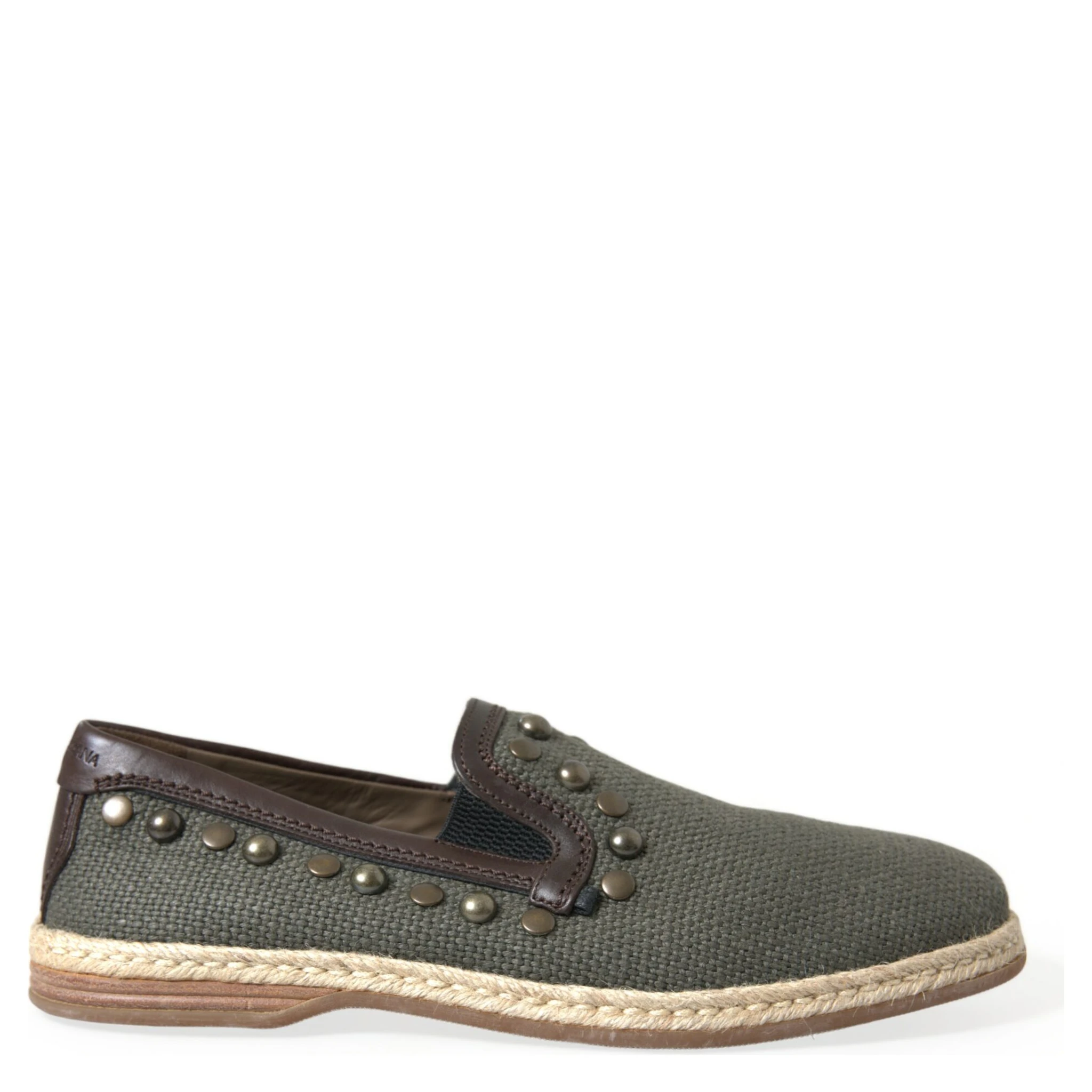 Gray Linen Leather Studded Loafers Shoes