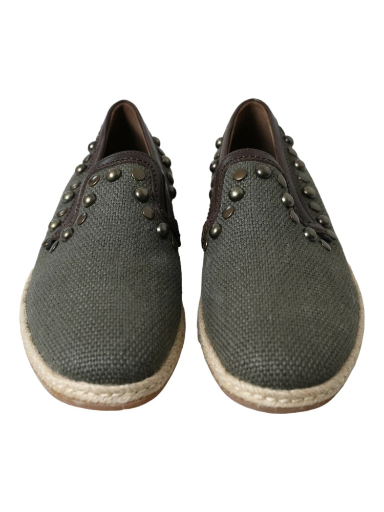 Gray Linen Leather Studded Loafers Shoes alternative