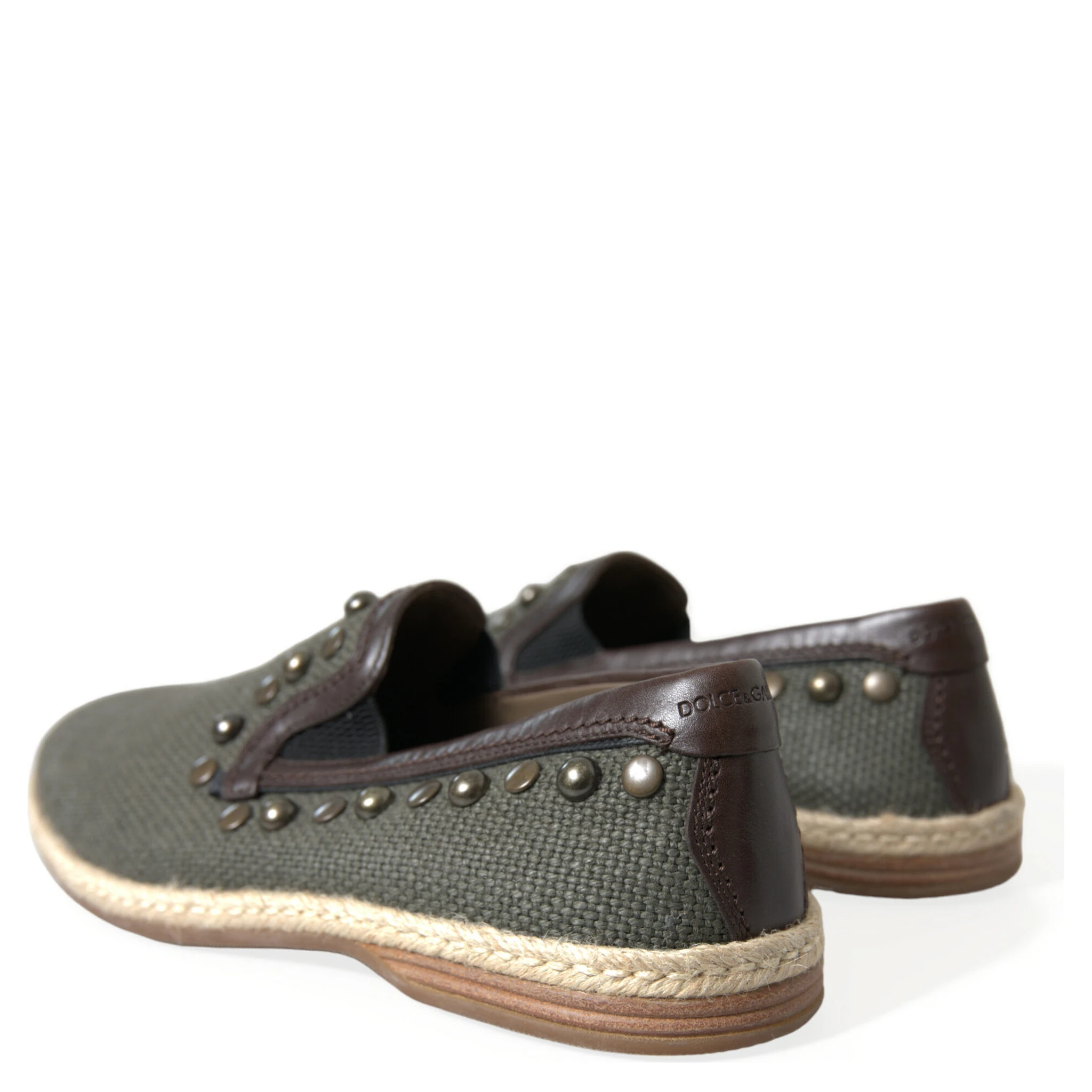 Gray Linen Leather Studded Loafers Shoes