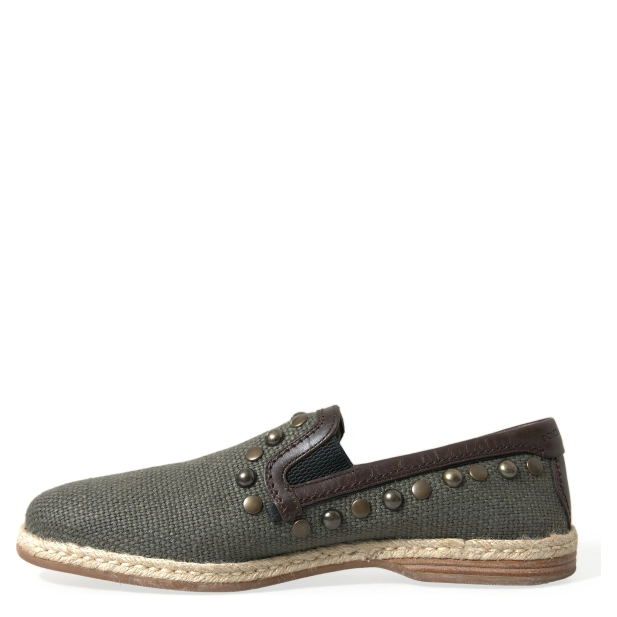 Gray Linen Leather Studded Loafers Shoes