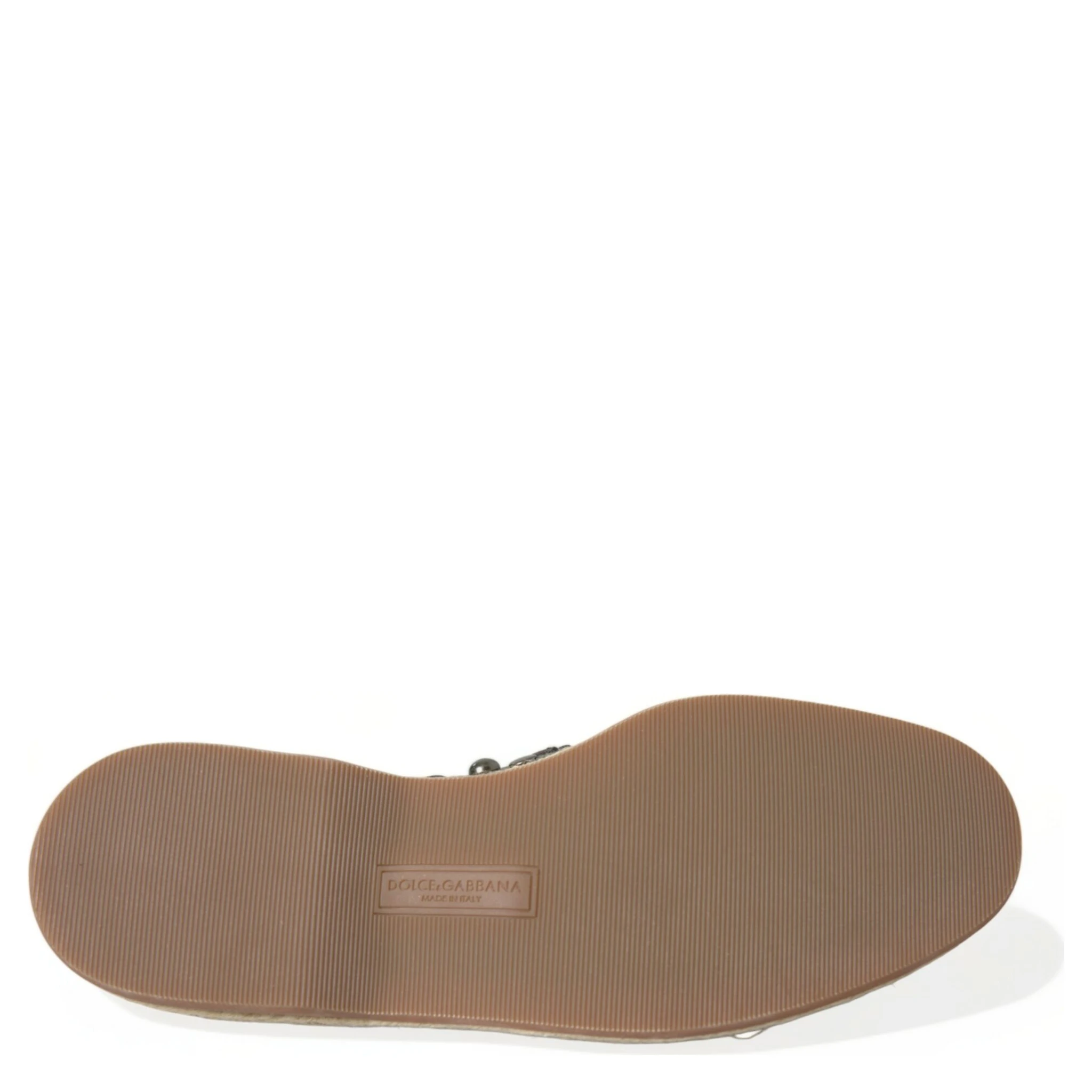 Gray Linen Leather Studded Loafers Shoes