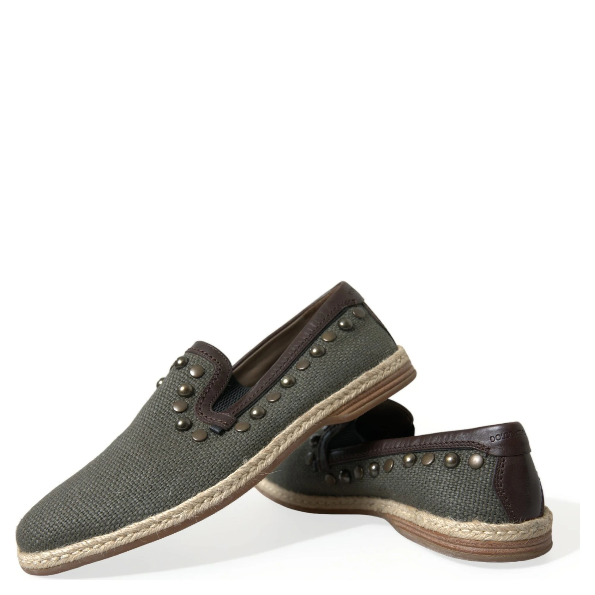 Gray Linen Leather Studded Loafers Shoes