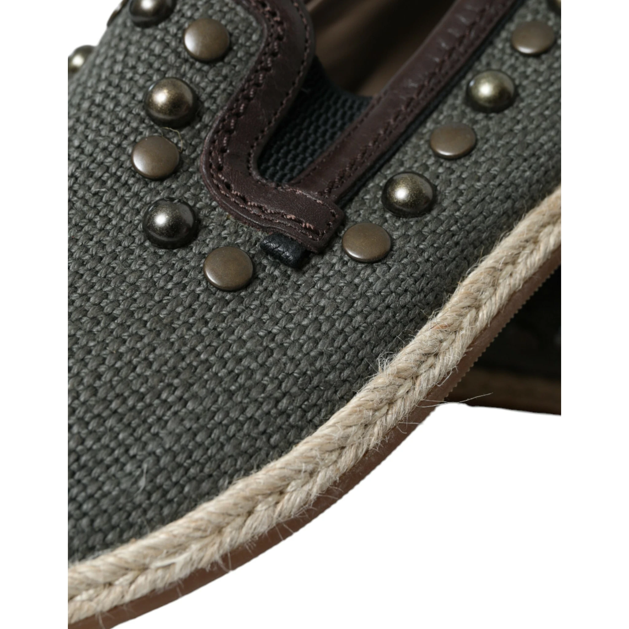 Gray Linen Leather Studded Loafers Shoes
