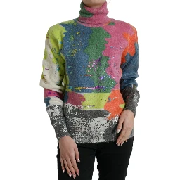 Multicolor Mohair Turtleneck Pullover Sweater