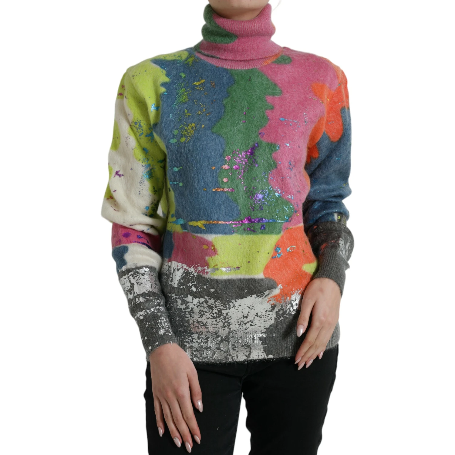 Multicolor Mohair Turtleneck Pullover Sweater