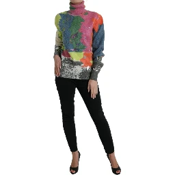 Multicolor Mohair Turtleneck Pullover Sweater