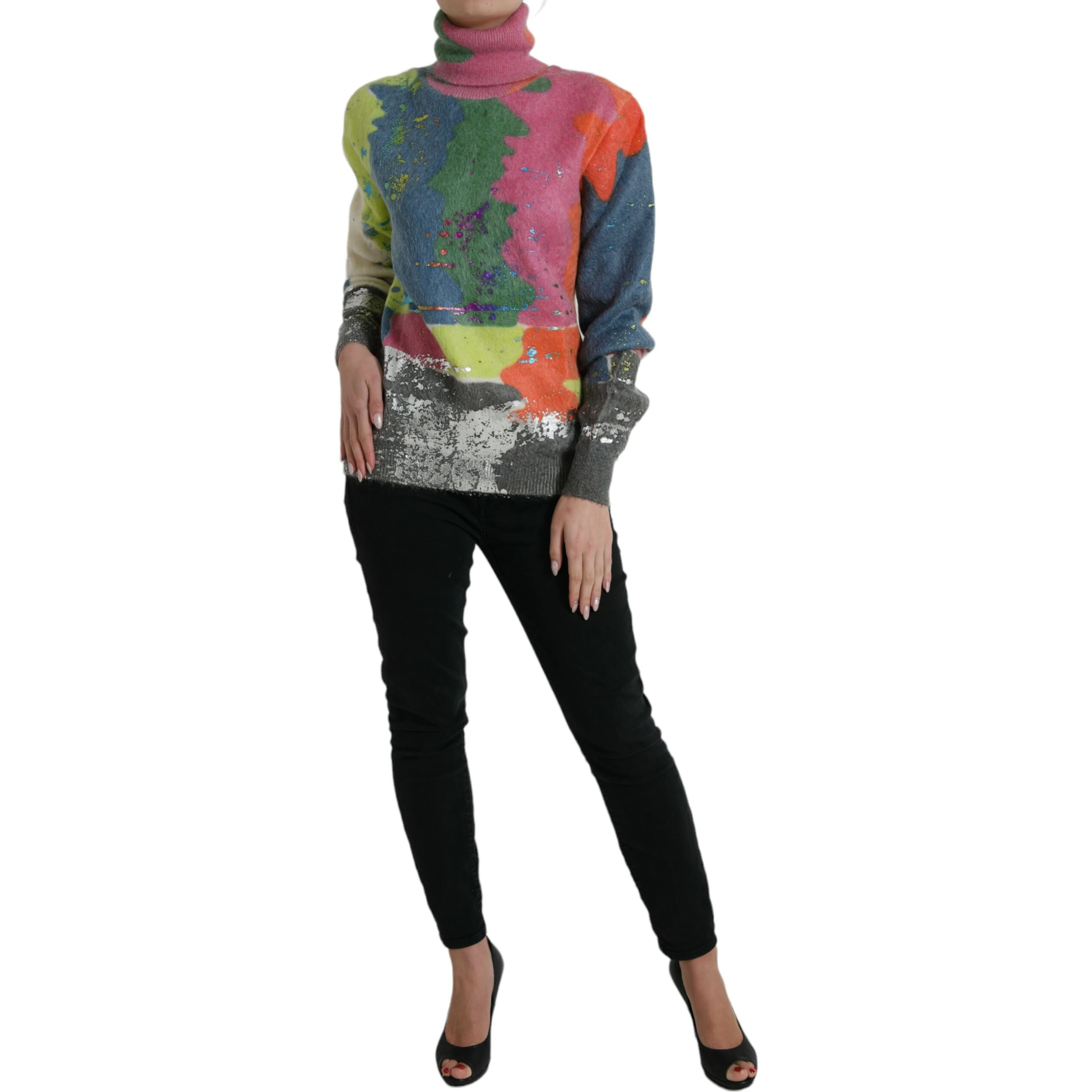 Multicolor Mohair Turtleneck Pullover Sweater