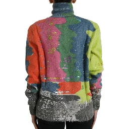 Multicolor Mohair Turtleneck Pullover Sweater