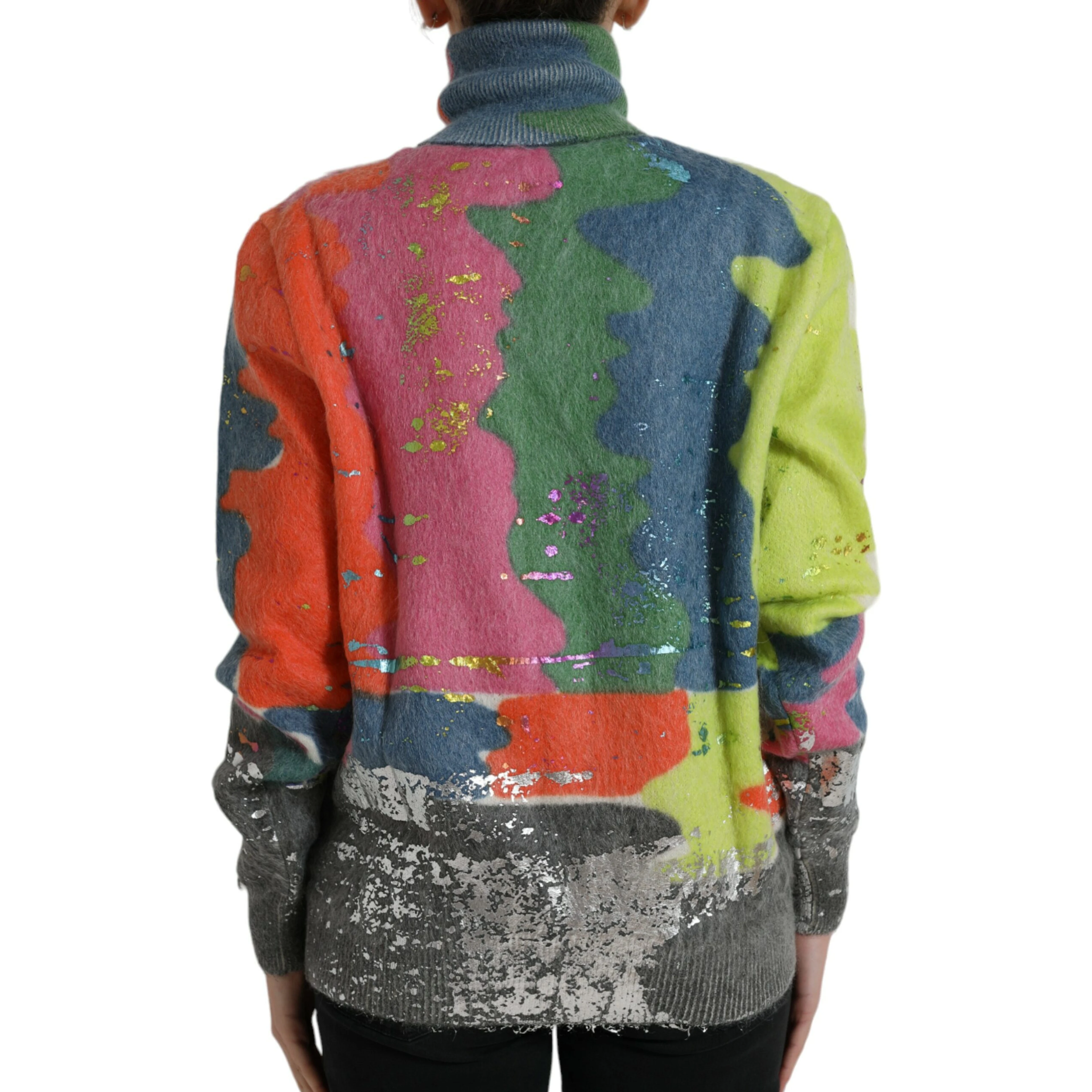 Multicolor Mohair Turtleneck Pullover Sweater