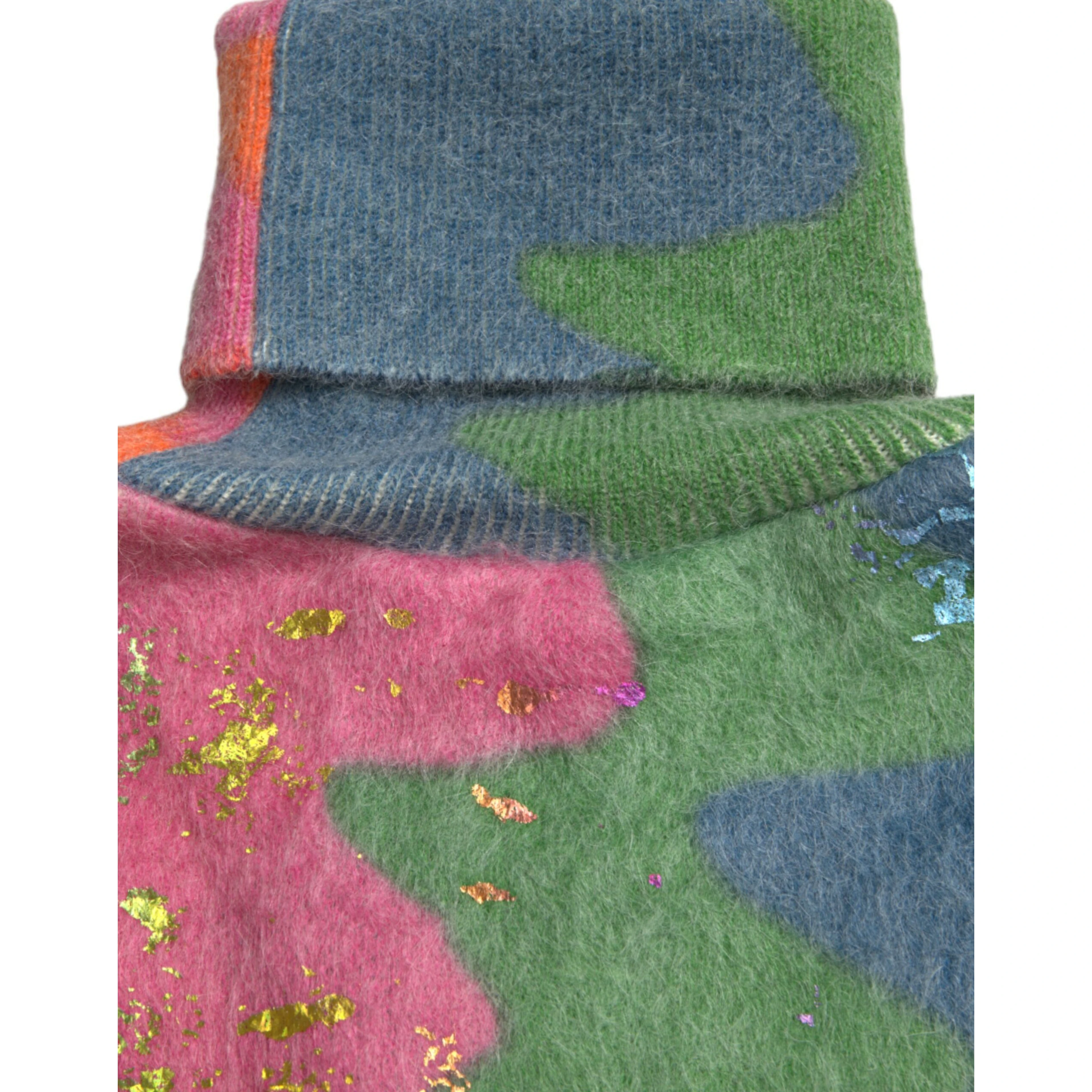 Multicolor Mohair Turtleneck Pullover Sweater