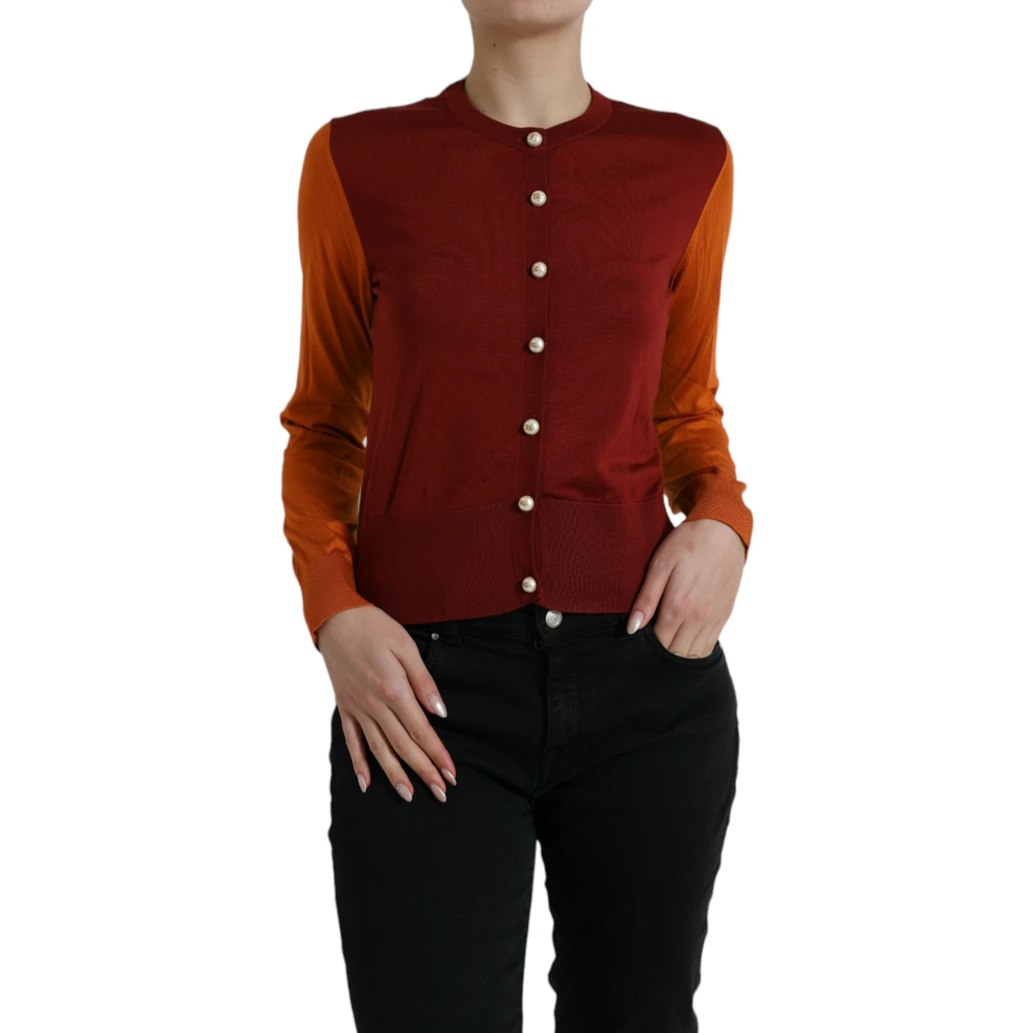 Multicolor Silk Crewneck Cardigan Sweater