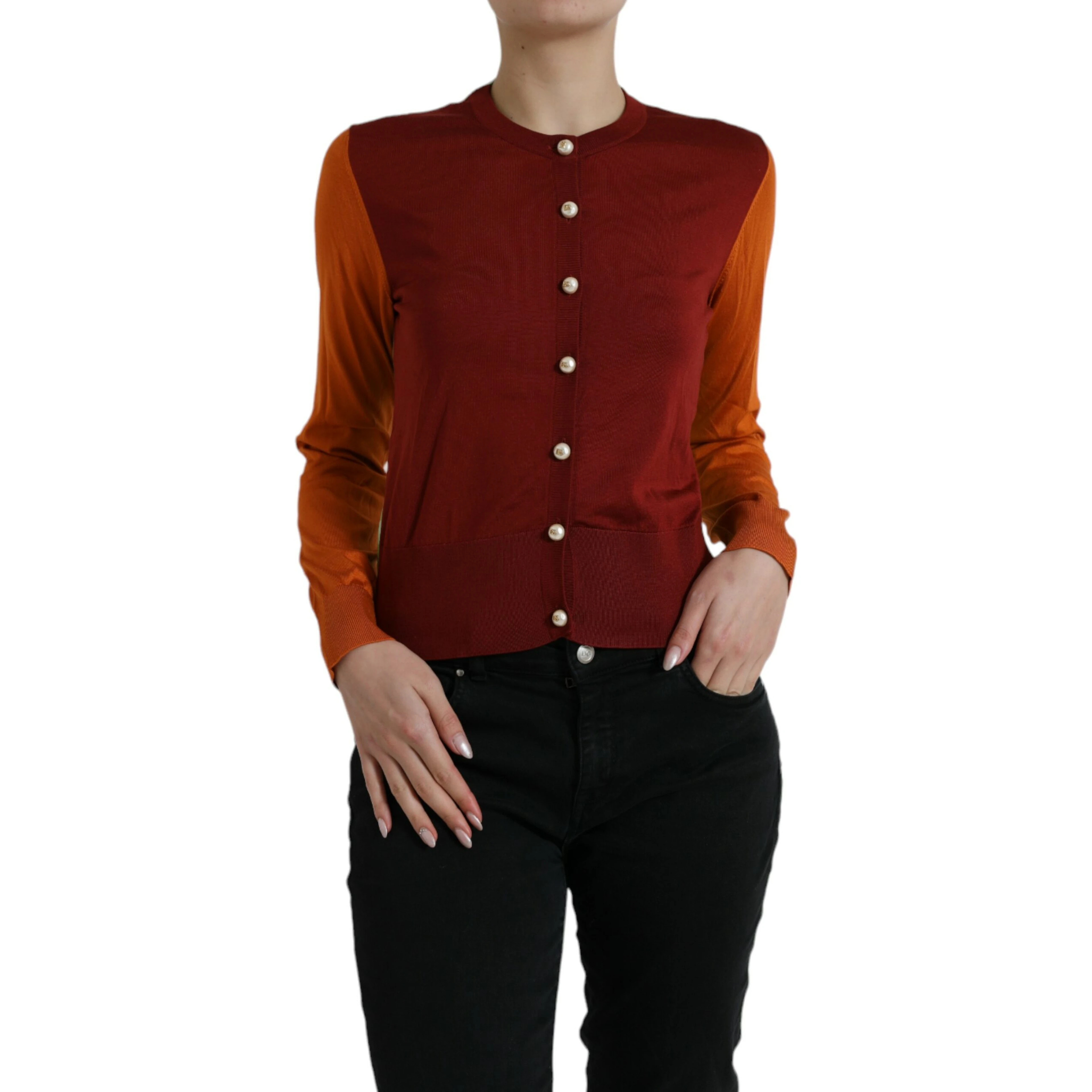 Multicolor Silk Crewneck Cardigan Sweater