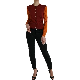 Multicolor Silk Crewneck Cardigan Sweater