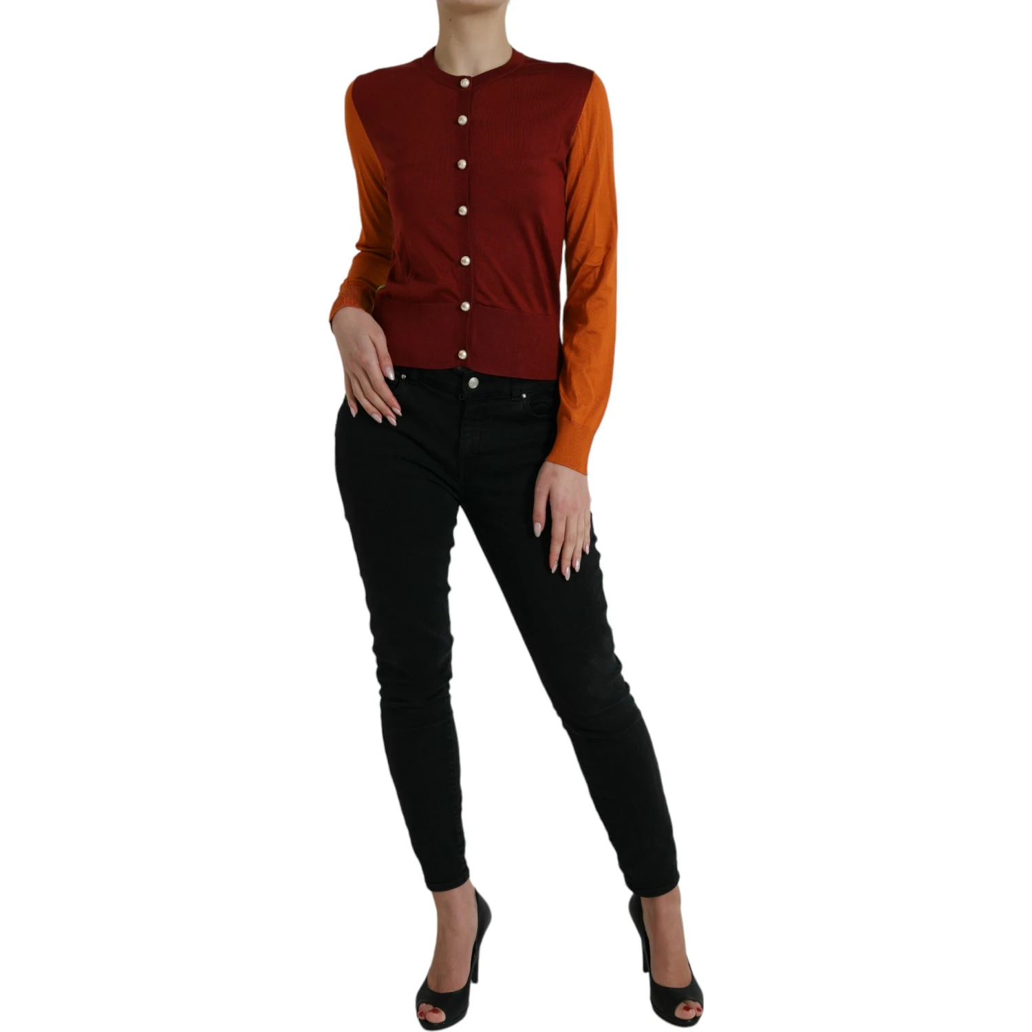 Multicolor Silk Crewneck Cardigan Sweater