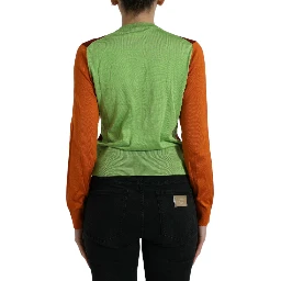 Multicolor Silk Crewneck Cardigan Sweater
