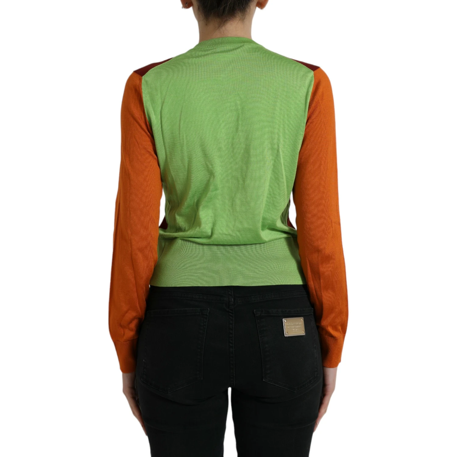 Multicolor Silk Crewneck Cardigan Sweater
