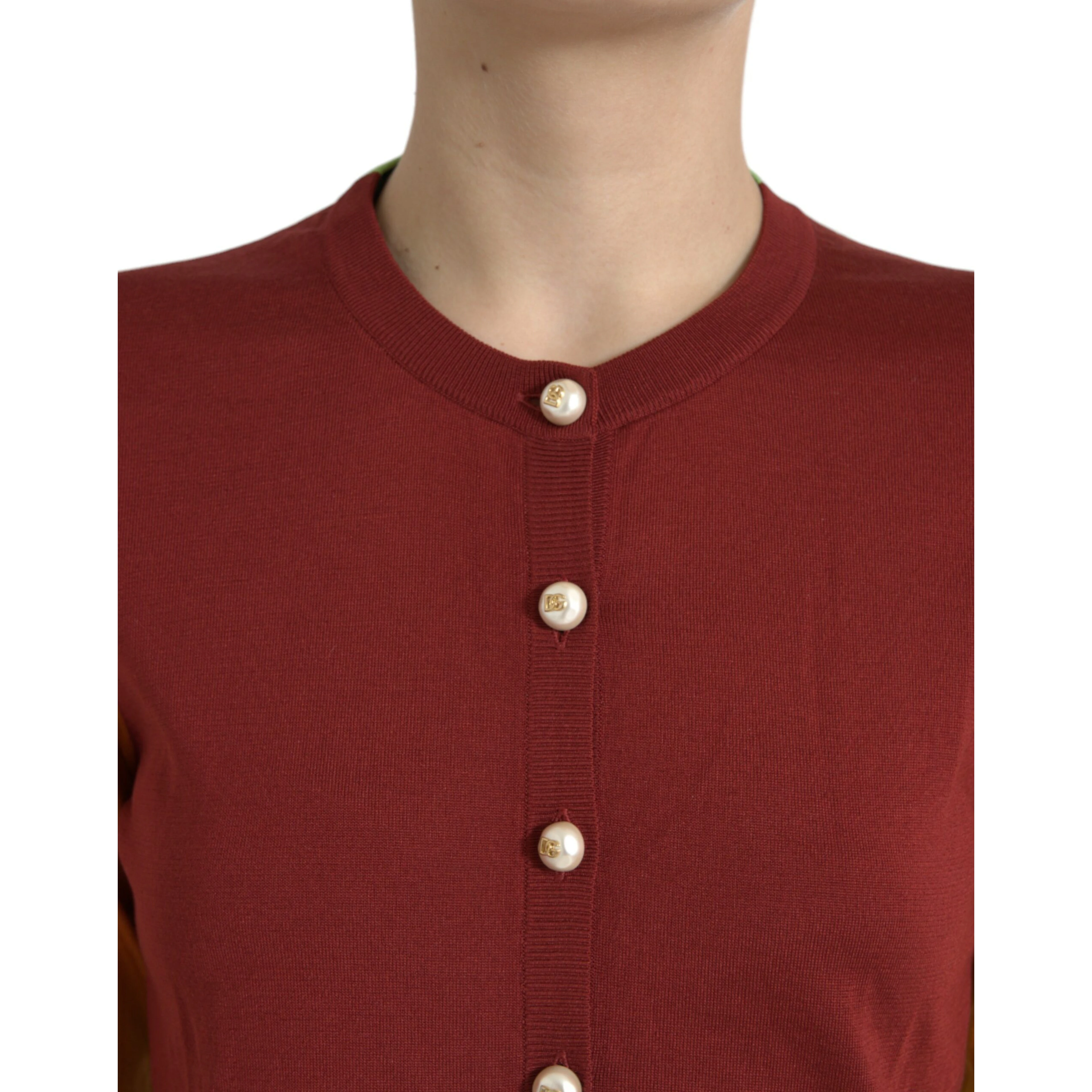 Multicolor Silk Crewneck Cardigan Sweater