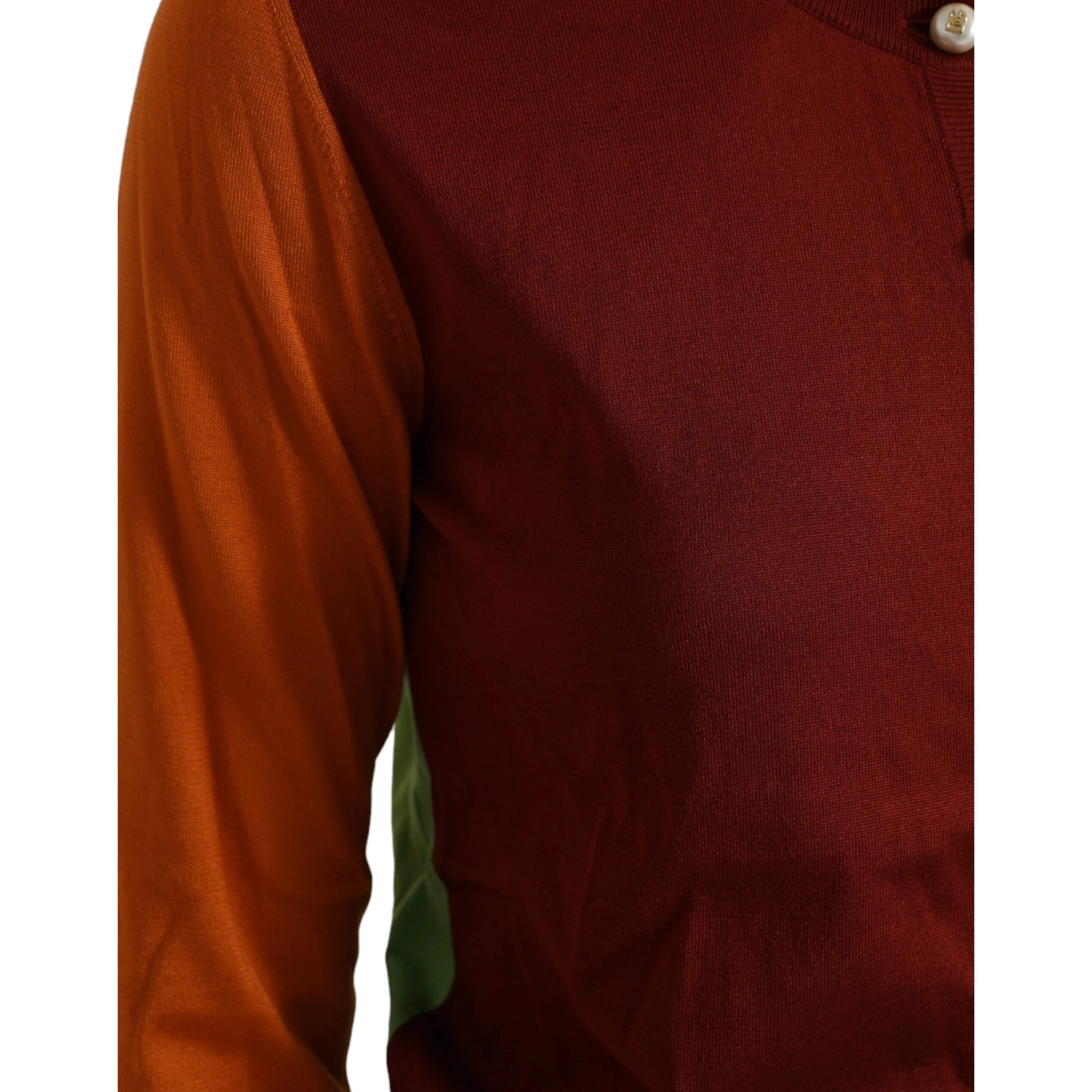 Multicolor Silk Crewneck Cardigan Sweater