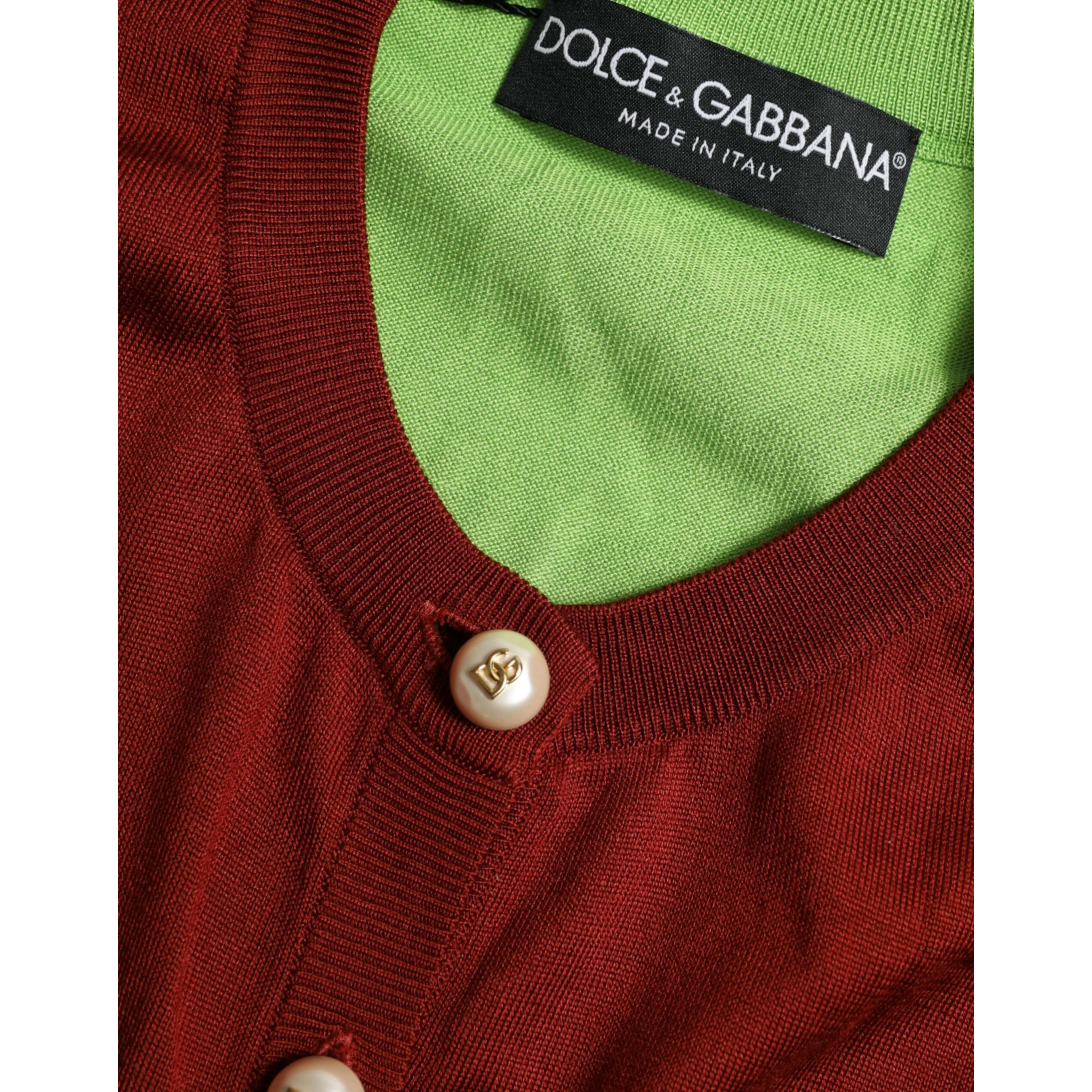 Multicolor Silk Crewneck Cardigan Sweater