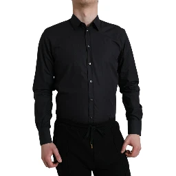 Navy Blue Cotton Collared Formal Dress Shirt
