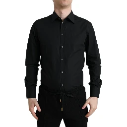 Black Cotton Men Formal GOLD Dress Shirt