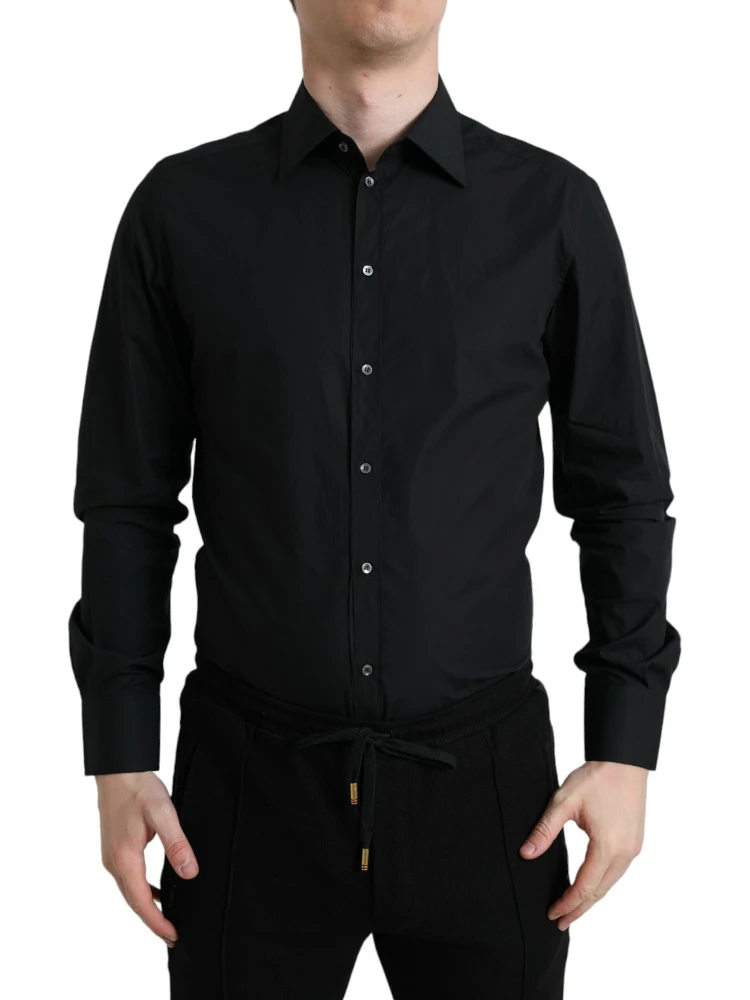 Black Cotton Men Formal GOLD Dress Shirt
