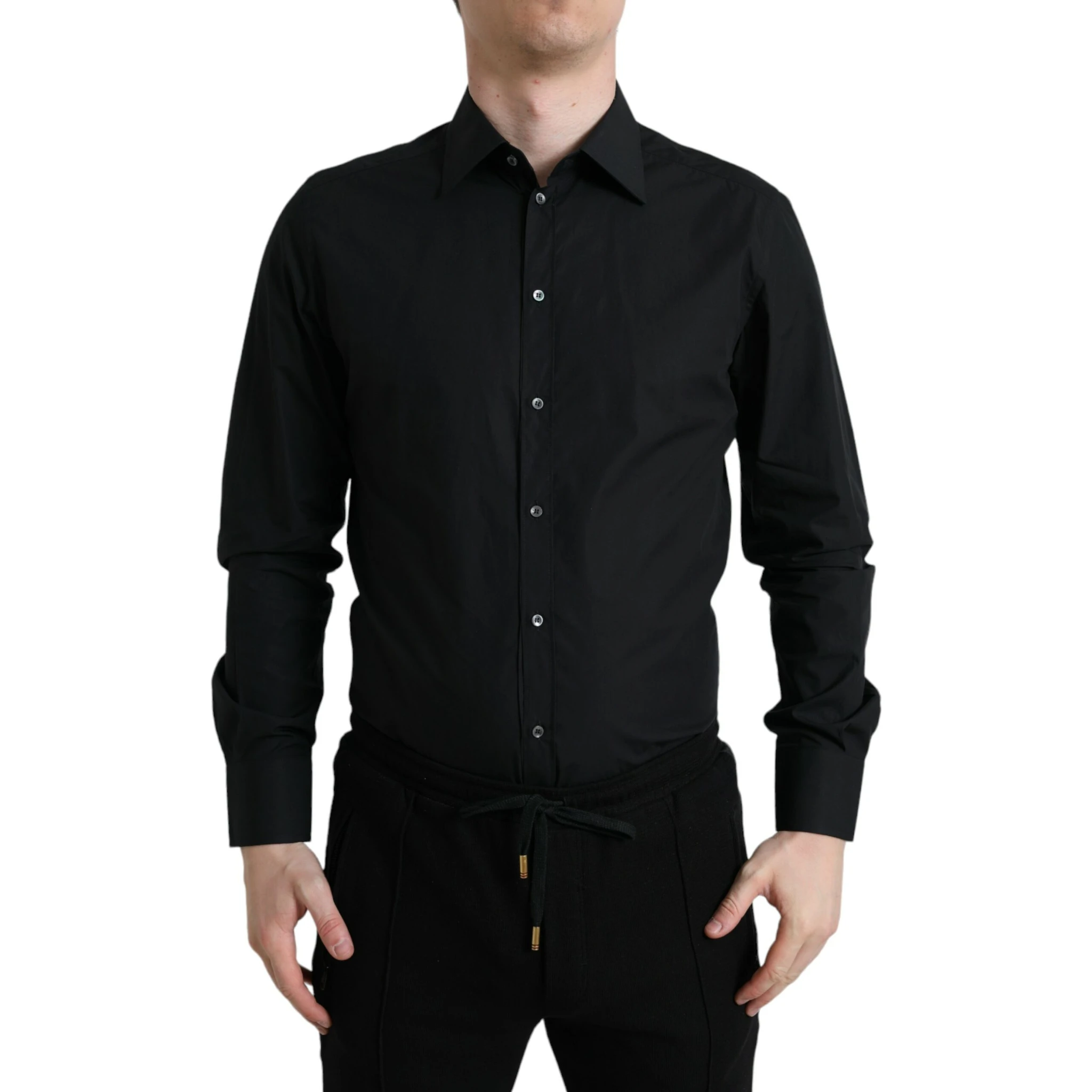 Black Cotton Men Formal GOLD Dress Shirt