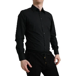 Black Cotton Men Formal GOLD Dress Shirt