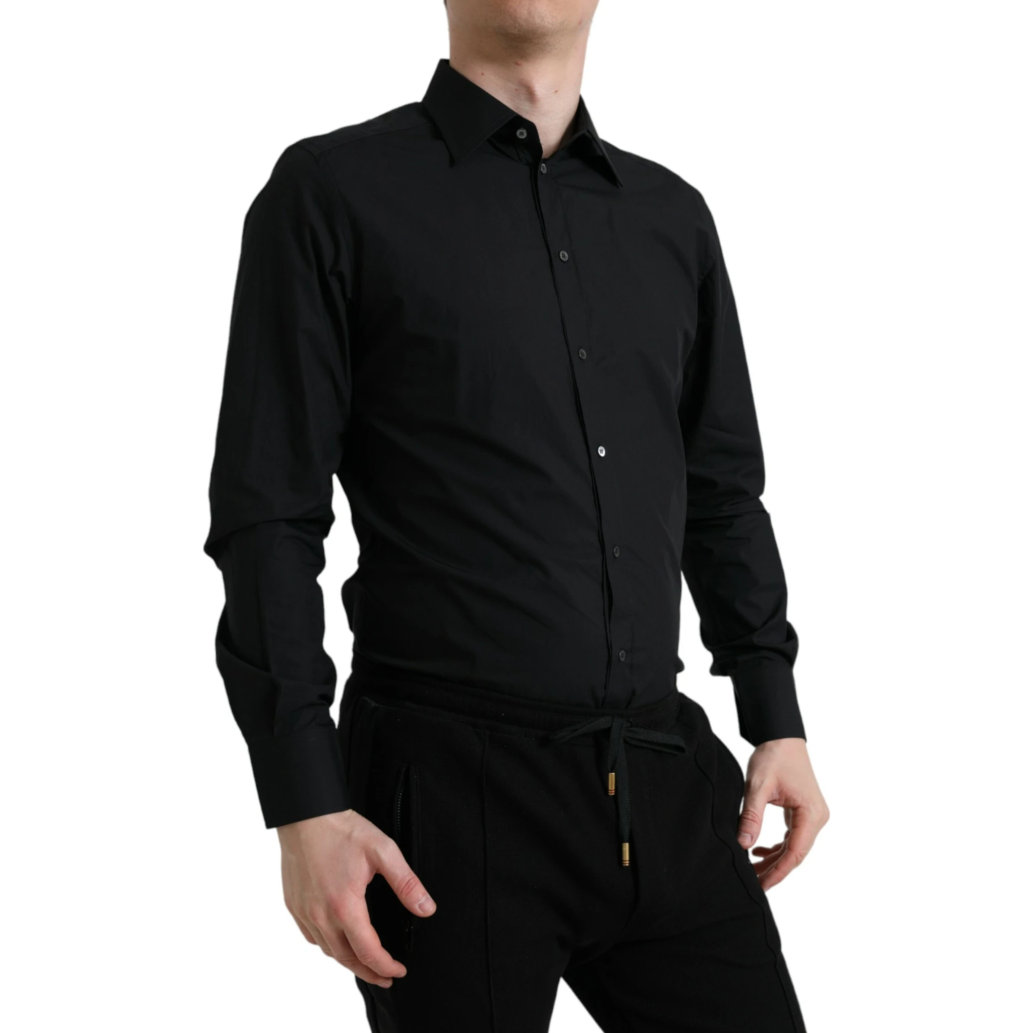 Black Cotton Men Formal GOLD Dress Shirt