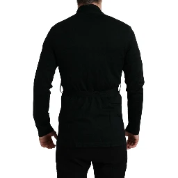 Black Cashmere Long Sleeves Belted Wrap Robe