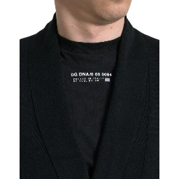 Black Cashmere Long Sleeves Belted Wrap Robe