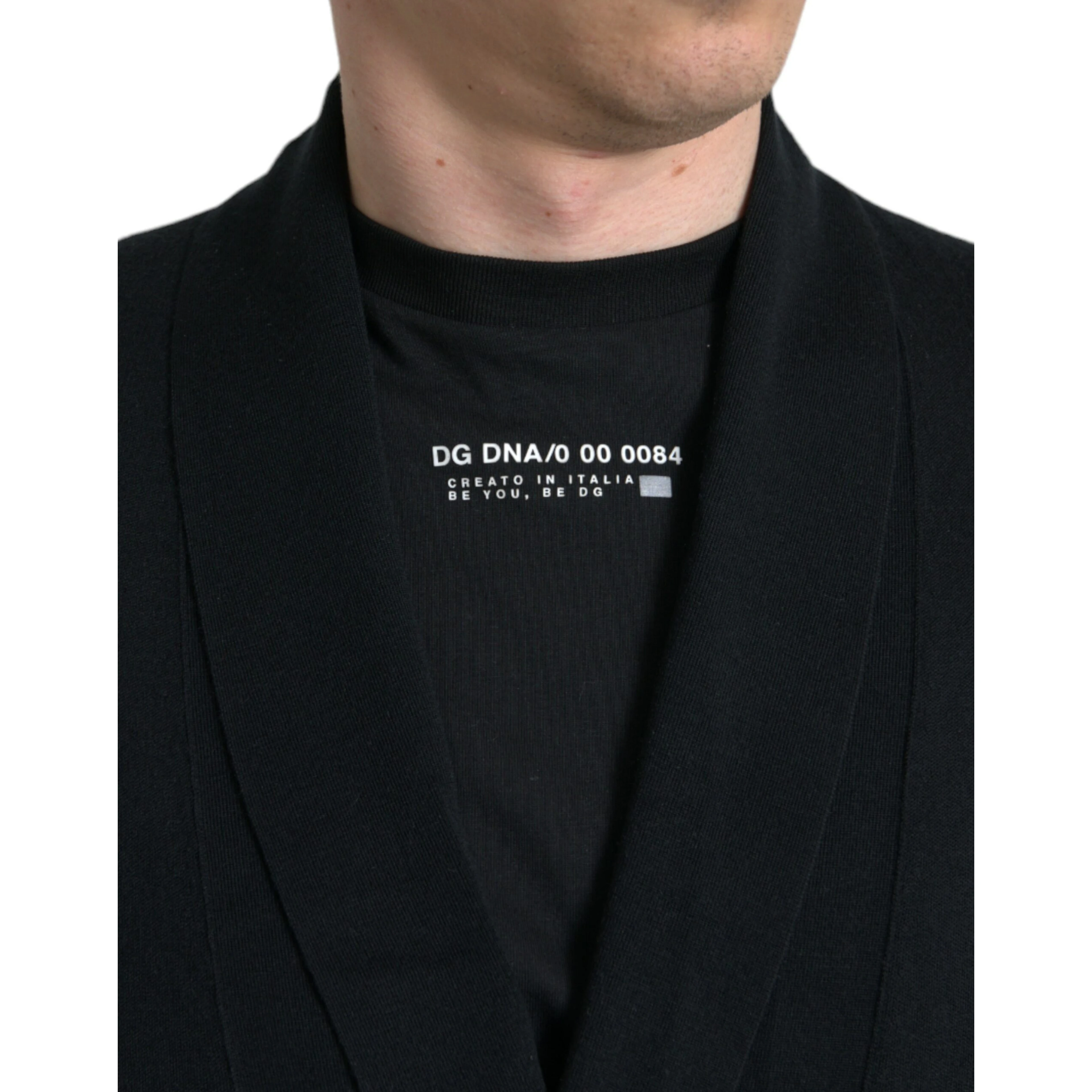 Black Cashmere Long Sleeves Belted Wrap Robe