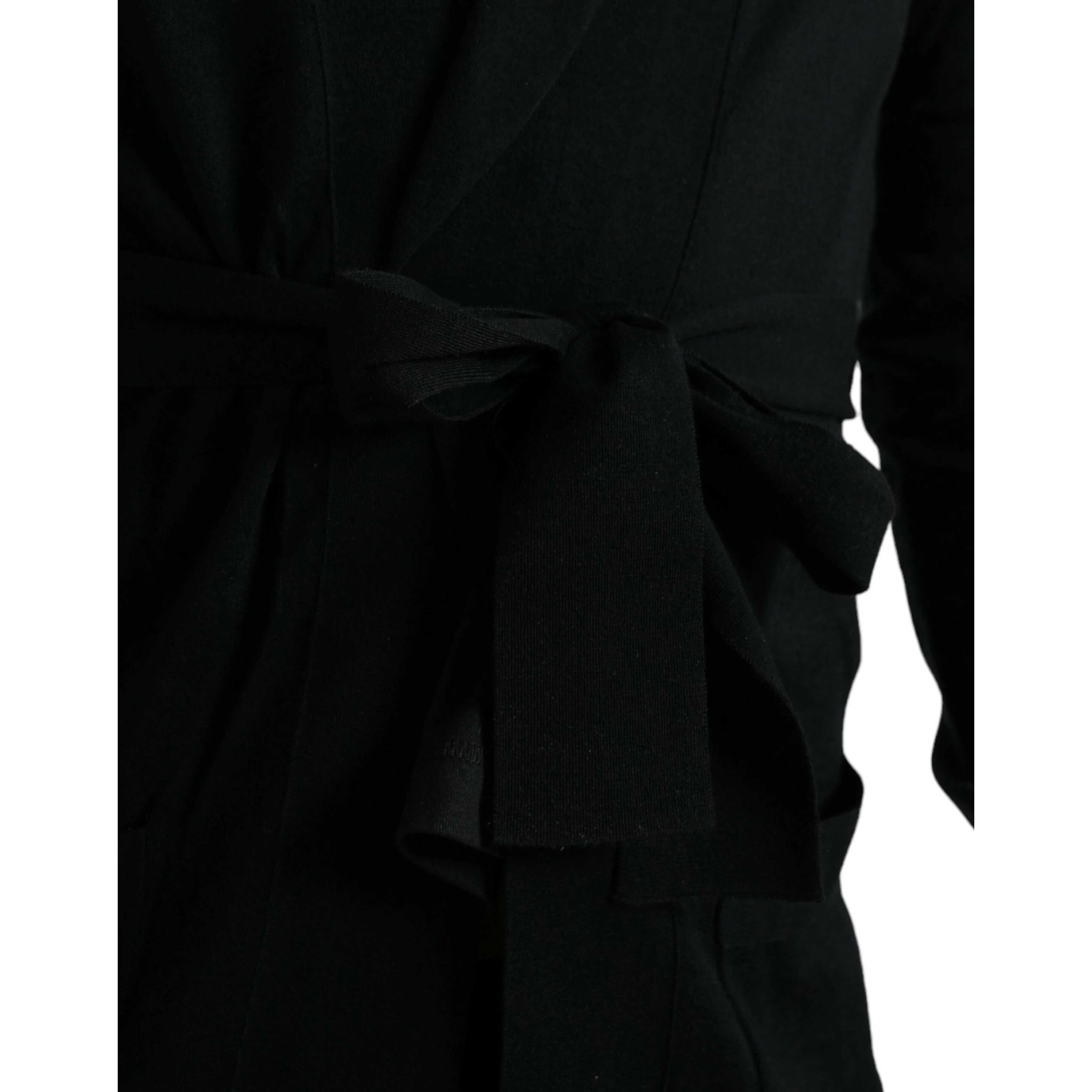 Black Cashmere Long Sleeves Belted Wrap Robe