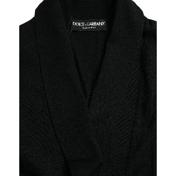 Black Cashmere Long Sleeves Belted Wrap Robe