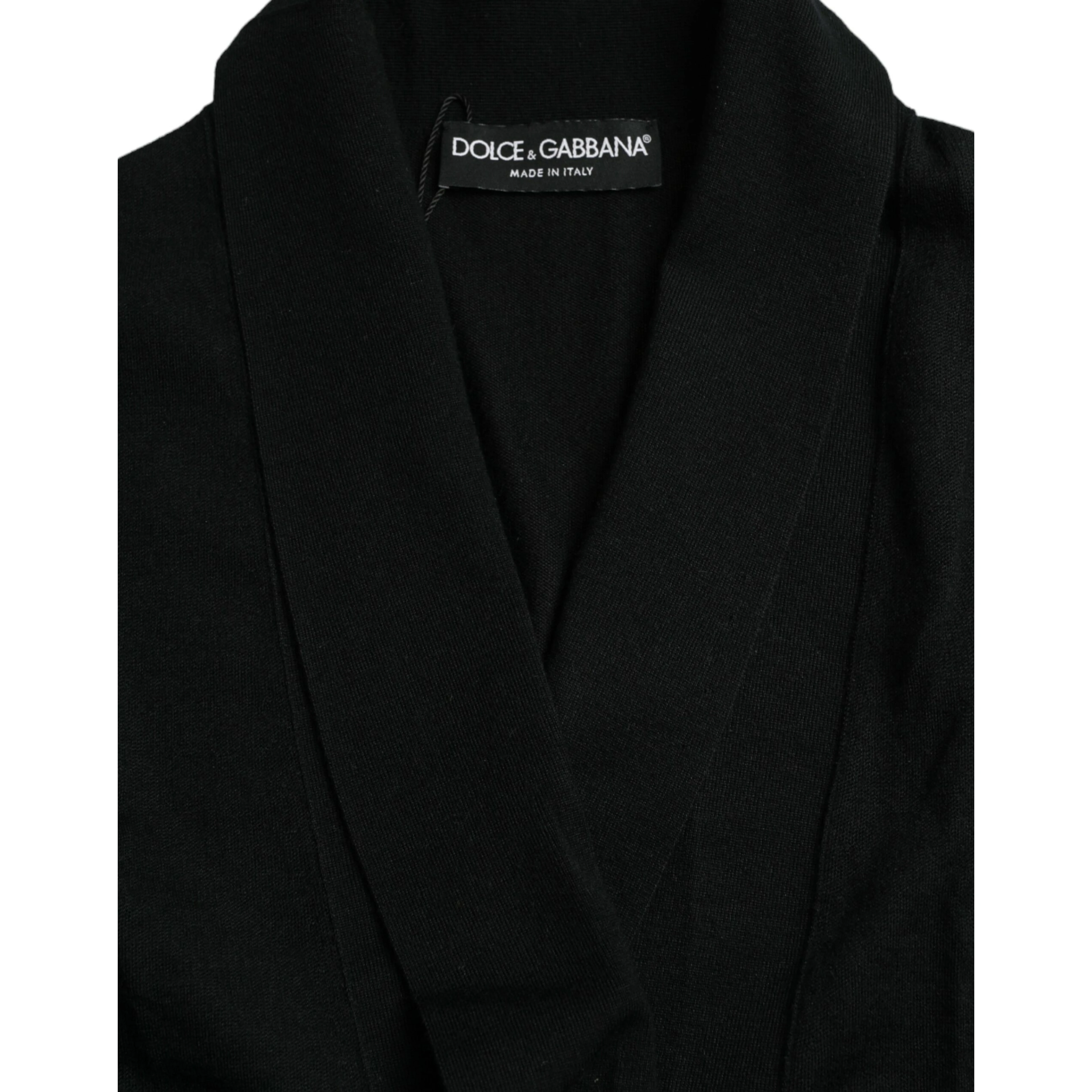 Black Cashmere Long Sleeves Belted Wrap Robe