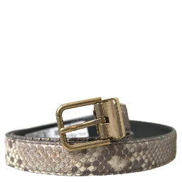 Brown Python Leather Gold Metal Buckle Belt