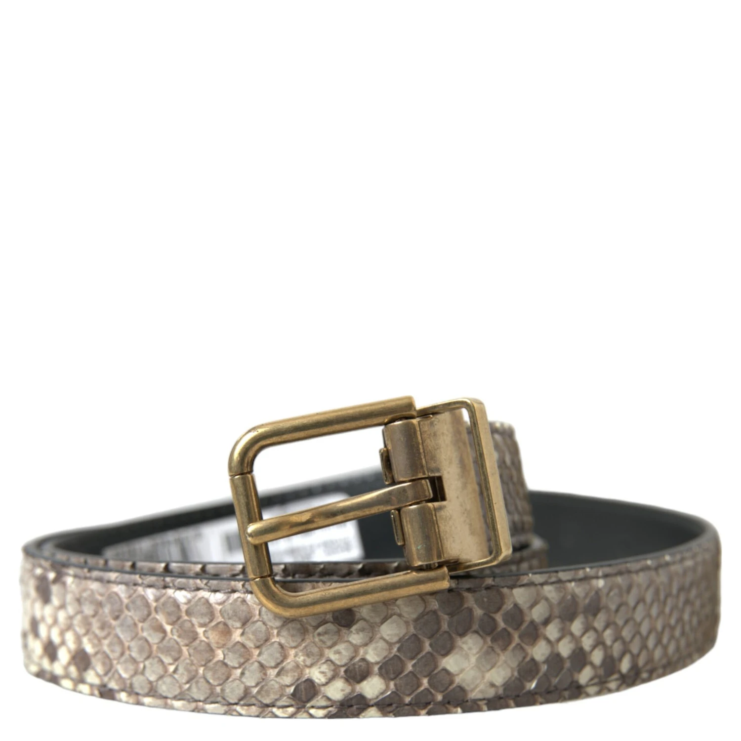 Brown Python Leather Gold Metal Buckle Belt