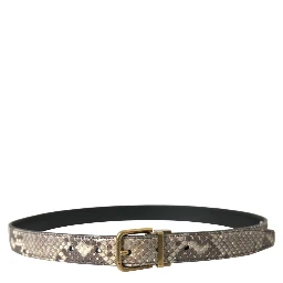 Brown Python Leather Gold Metal Buckle Belt