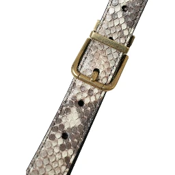 Brown Python Leather Gold Metal Buckle Belt