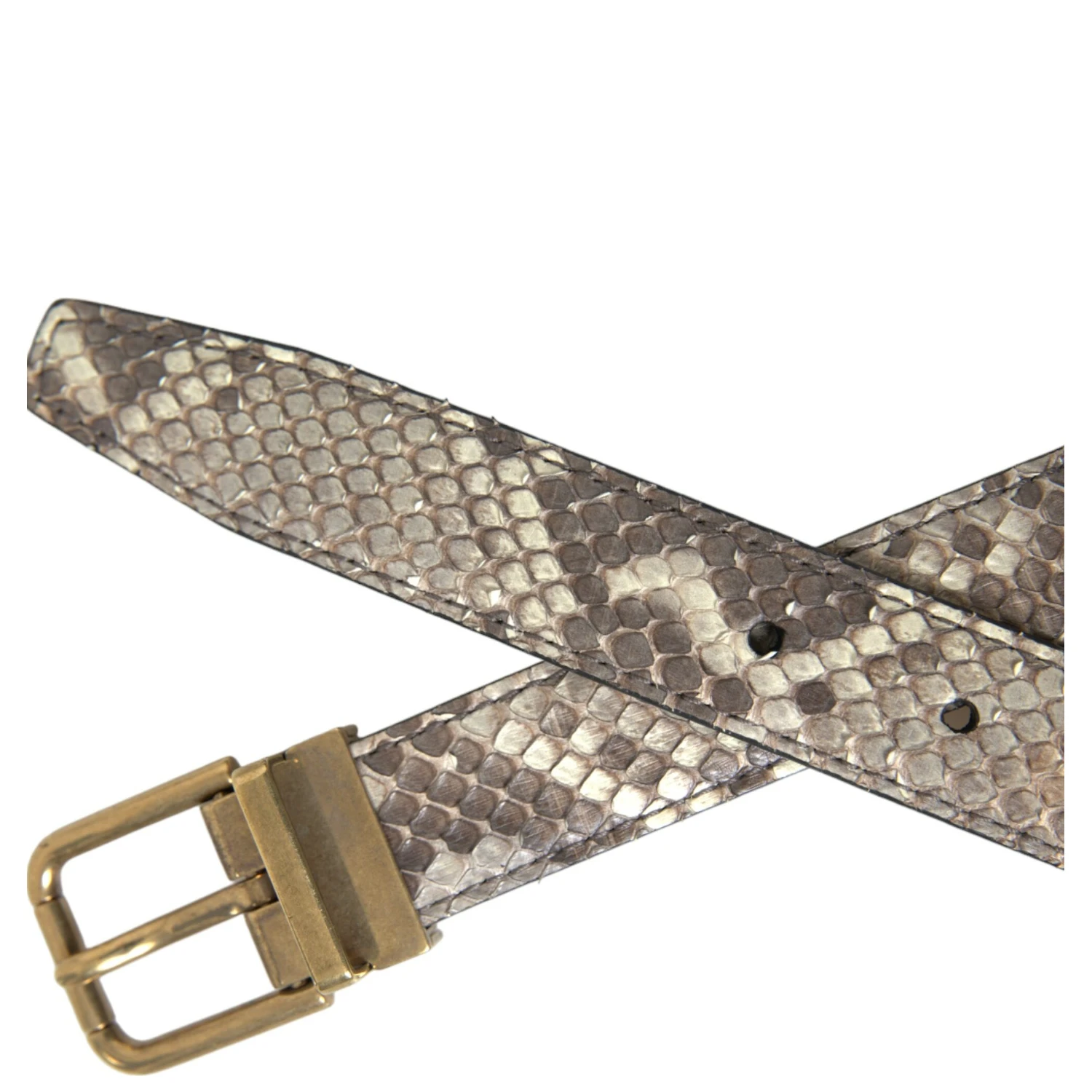 Brown Python Leather Gold Metal Buckle Belt
