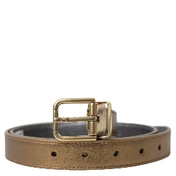 Metallic Gold Calf Leather Metal Buckle Belt