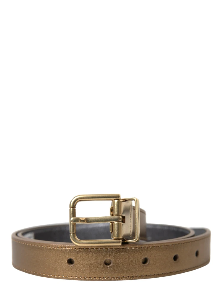 Metallic Gold Calf Leather Metal Buckle Belt